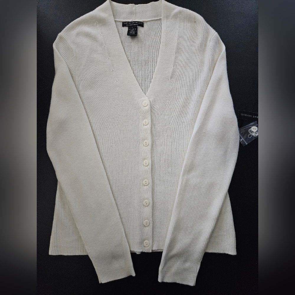 NWT - Italian Merino Wool Sarah Spencer Off White Cardigan - Size L